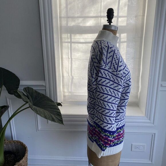 Vintage INTERIN Tunic Sweater Fair Isle Deadstock Purple White Size S - Picture 4 of 9